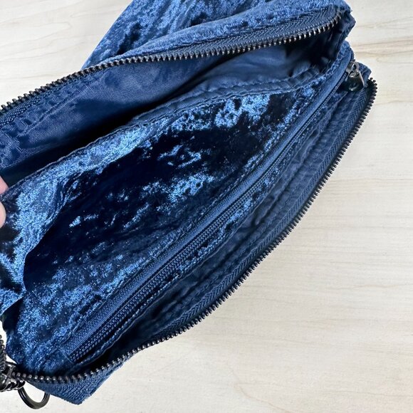 Isabella Scott Dark Blue Velvet Clutch Cosmetic Bag‎ 5 Pockets! Make-up Navy - Picture 5 of 7